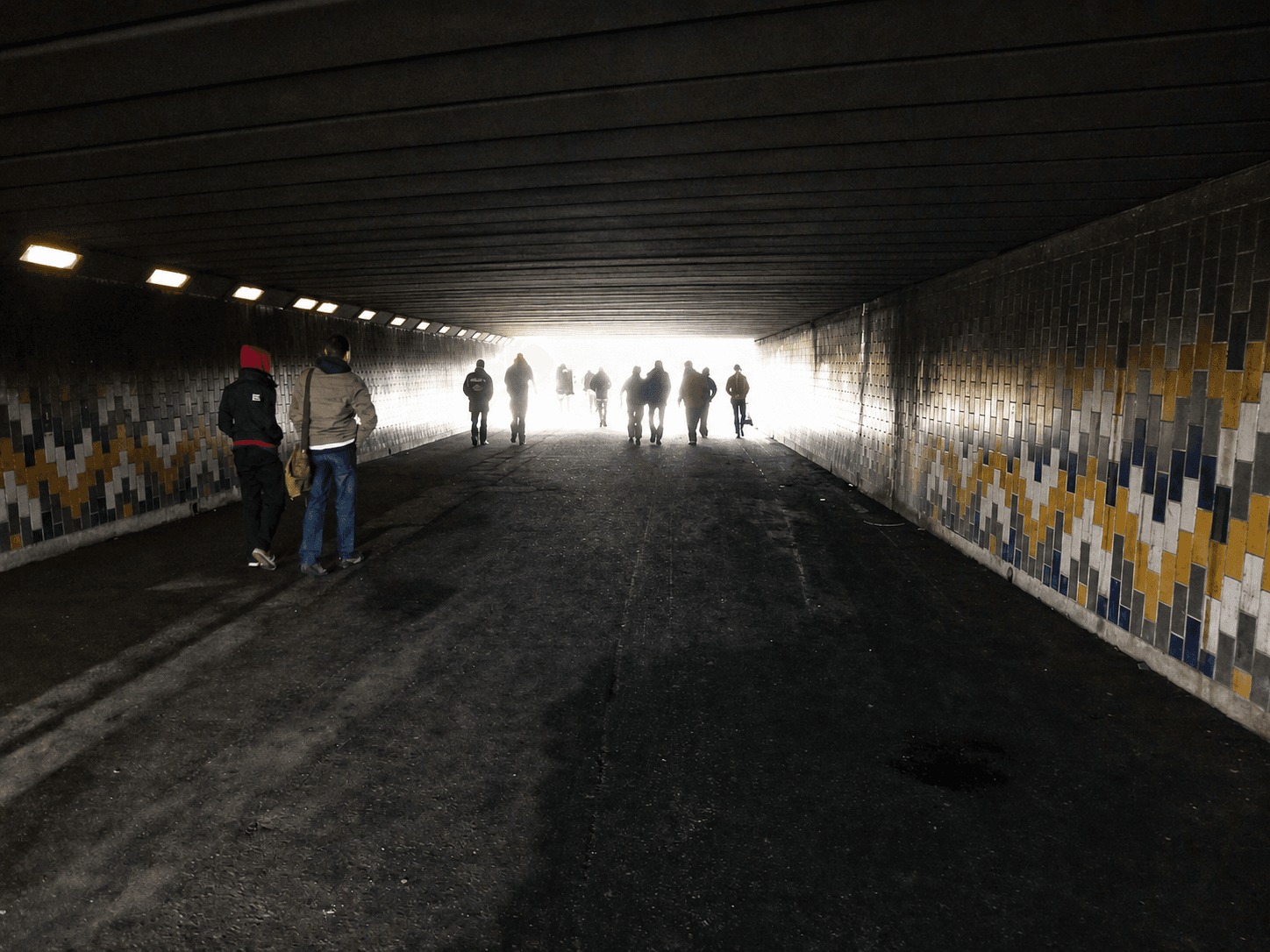 Supporters walking through the tunnel towards Elland Road